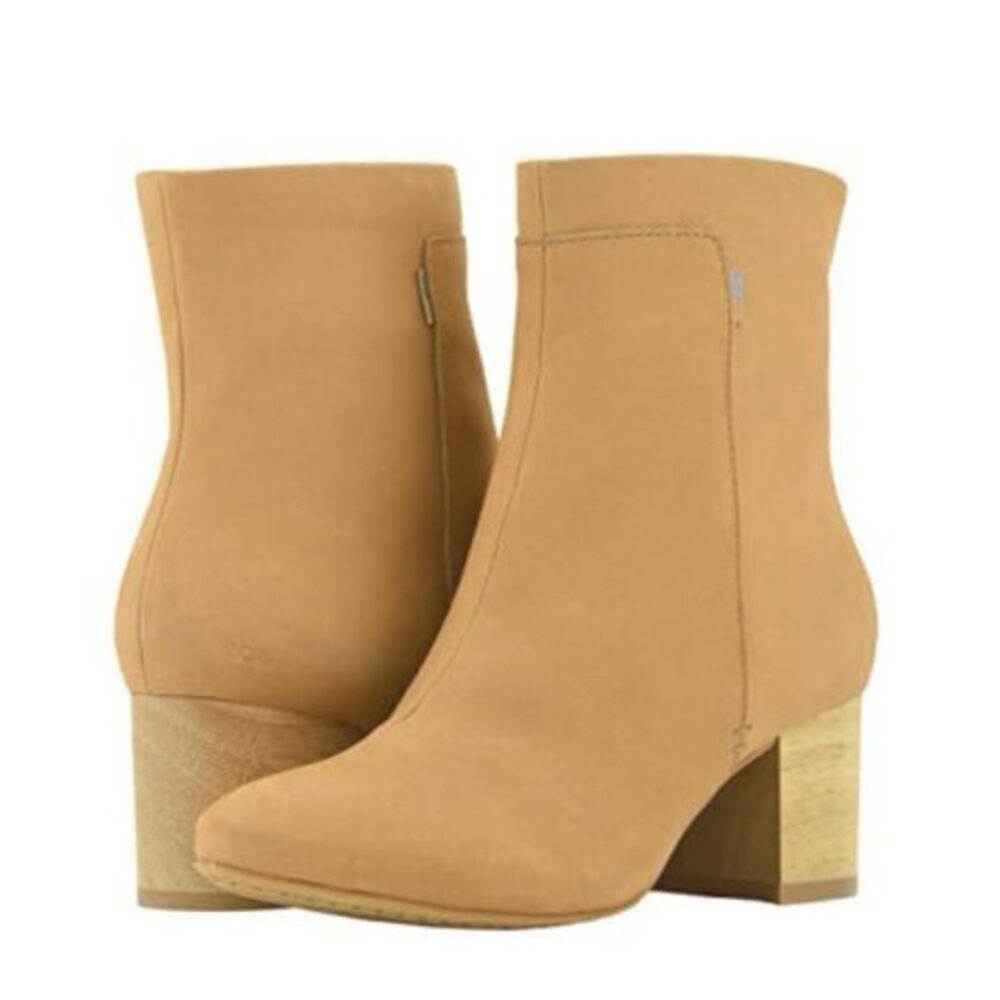 Toms Evie Honey Tan Nubuck Boots Wood Block Heel NWT Sz 7.5